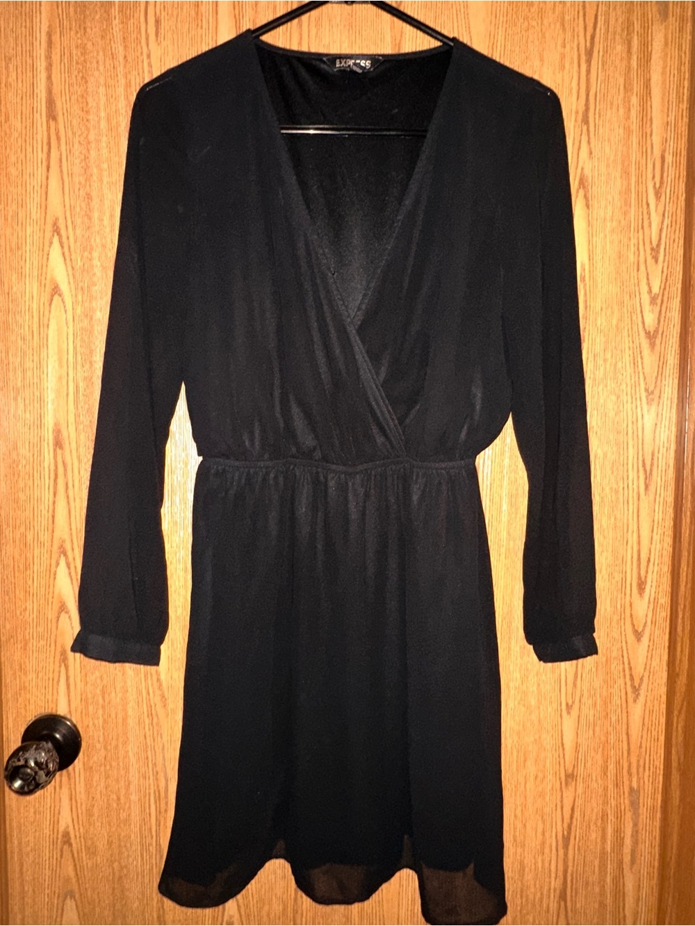 Express Black Long-Sleeve Wrap-Front Dress
